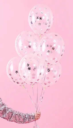 Balony z konfetti - gwiazdki, 30cm, srebrny