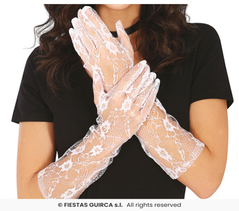 Rękawiczki koronkowe białe, 38 cm