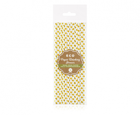 Rurki (słomki) pap. złote serca, 6x197mm / 12 szt. (błyszczący wzór)