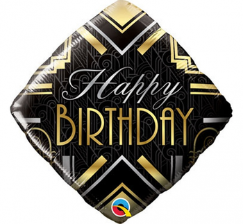 Balon foliowy 18" QL SQR "Happy Birthday Art Deco"