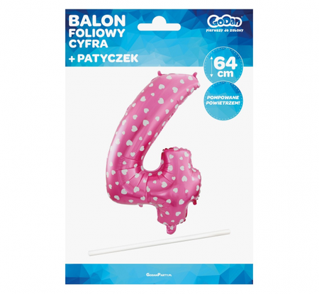 Balon foliowy "Cyfra 4", różowa w serca, 61 cm