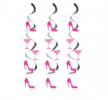 Dekoracja wisząca Pantofelek i Kieliszek Martini, różowo/srebrna, 5 szt.