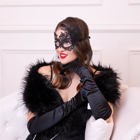 Maska wenecka Dama koronkowa czarna 23x13cm