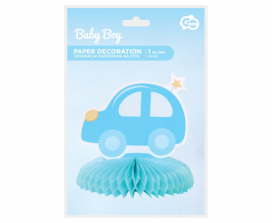 Dekoracja papierowa B&G na stół Baby Boy - samochodzik, jasnoniebieska, 14 cm