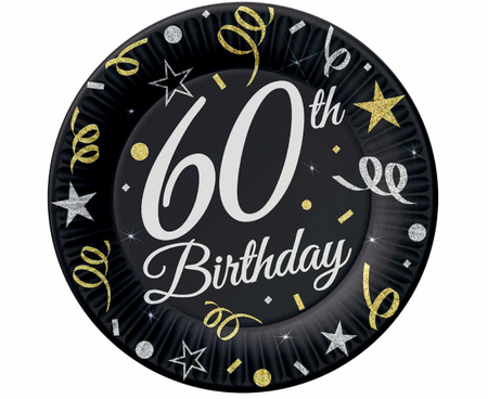 Talerzyki papierowe B&C 60 Birthday, 23 cm/ 6 szt.