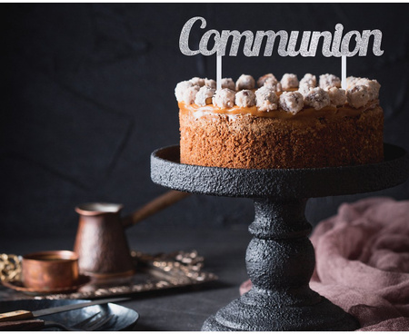 Brokatowa dekoracja na tort Communion, srebrna