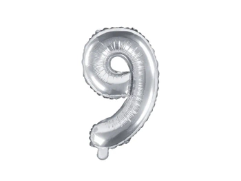 Balon foliowy Cyfra ''9'', 35cm, srebrny
