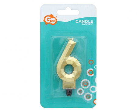 Świeczka cyferka 6 - Diament, metalik złoty, 7.6 cm