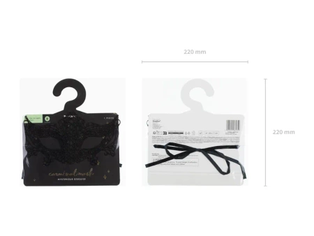 Maska karnawałowa koronkowa, czarna, 20 x 11 cm