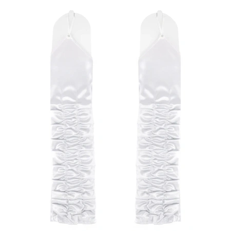 Rękawiczki satynowe z marszczeniem na palec z cyrkonią, białe, 37 cm