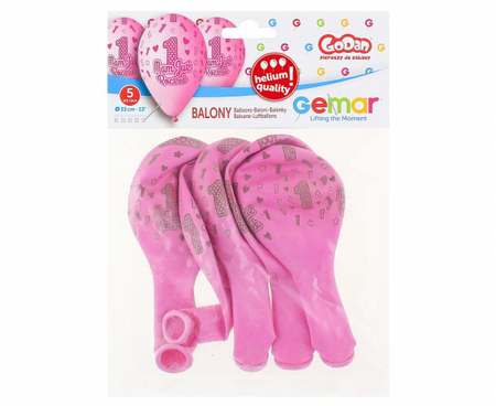 Balony Premium Hel Mam Już Roczek, różowe, 13 cali/ 5 szt.