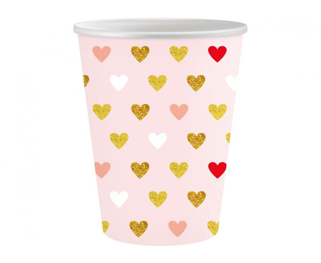 Kubeczki papierowe Kolekcja XOXO (różowe), 250 ml/ 6 szt.
