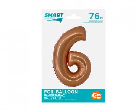 Balon foliowy Smart, Cyfra 6, miedziana, 76 cm