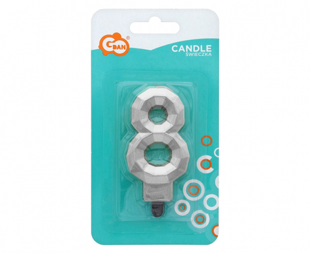 Świeczka cyferka 8 - Diament, metalik srebrny, 7.6 cm