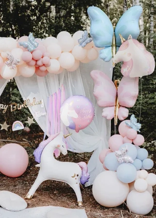 Balon foliowy pastylka Happy Birthday z jednorożcem, 35x35 cm, mix