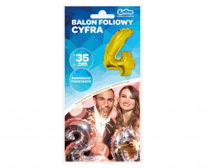 Balon foliowy "Cyfra 4", złota, 35 cm
