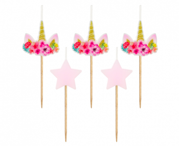 Świeczki pikery Różowy Jednorożec, 5 szt.