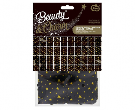 Kurtyna Kwadrat-gwiazdki, metaliczna czarna, 100x200 cm