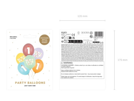 Balony 30 cm, na 1 urodziny, mix (6szt)