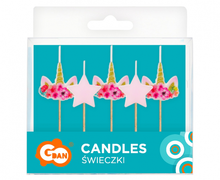 Świeczki pikery Różowy Jednorożec, 5 szt.