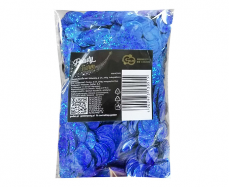 Konfetti foliowe B&C Kółeczka, 2 cm, 250g, holograficzny niebieski
