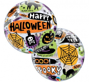 Balon foliowy 22" QL Bubble Poj. "Happy Halloween"