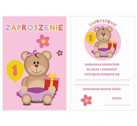 Zaproszenia "Moje 1 Urodziny", 6 szt., różowe 