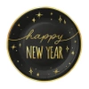 Talerzyk papierowy Happy New Year czarno-złoty, 6szt.