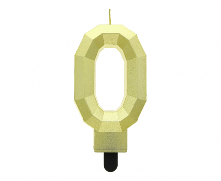 Świeczka cyferka 0 - Diament, metalik złoty, 7.6 cm