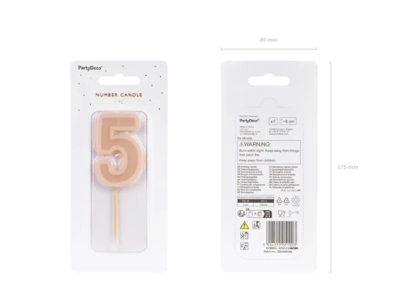 Świeczka urodzinowa Cyferka 5, brudny róż, 6 cm