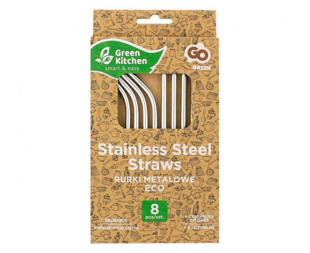 Rurki metalowe, srebrne, 4 proste, 4 zagięte i 2 szczoteczki