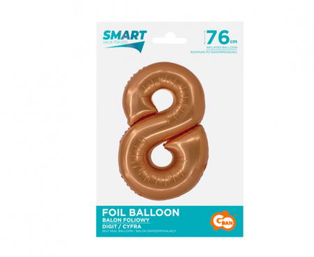 Balon foliowy Smart, Cyfra 8, miedziana, 76 cm