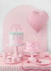 Topper akrylowy na tort Happy Birthday, jasny róż, 16.5 cm