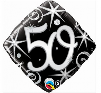 Balon foliowy 18" QL SHP "50, czarny serpentyny i gwiazdki"