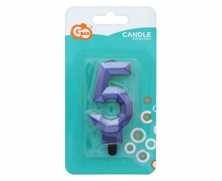Świeczka cyferka 5 - Diament, metalik ciemnoniebieski, 7.6 cm