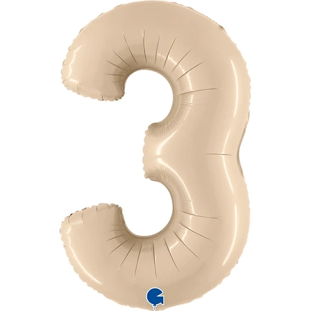 Balon foliowy Grabo - "Number 3", kremowy, 66 cm, pakowany