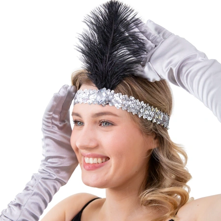 Opaska z cekinami i piórami, Lata 20-te, srebrna