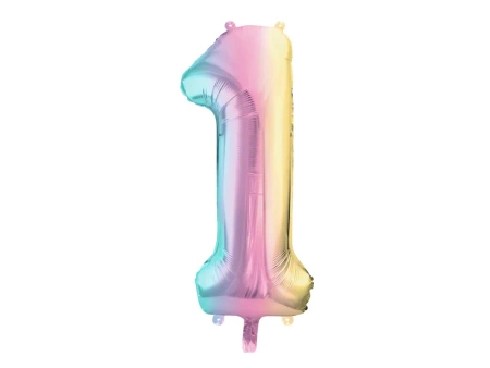 Balon foliowy Cyfra ''1'', 86cm, pastelowy tęczowy