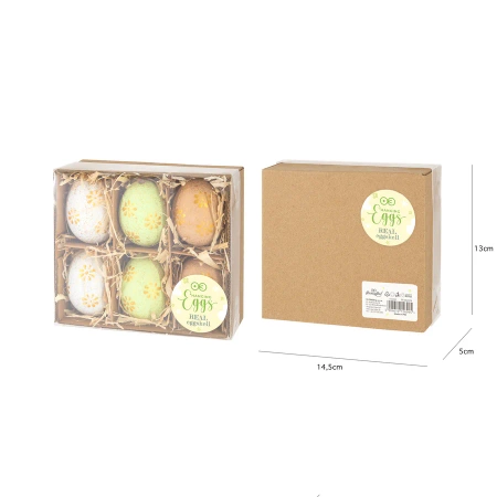 Dekoracje Wielkanocne Naturalne Wydmuszki w złote kwiatki mix 6 szt.