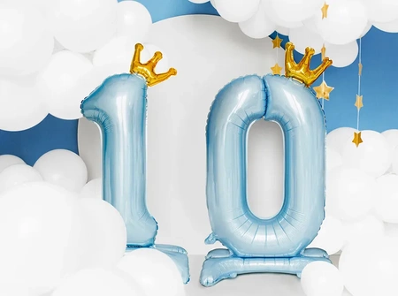Stojący balon foliowy cyfra "0", 84 cm, błękit