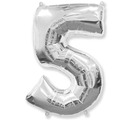Balon foliowy FX - "Number 5" srebrny, 85 cm