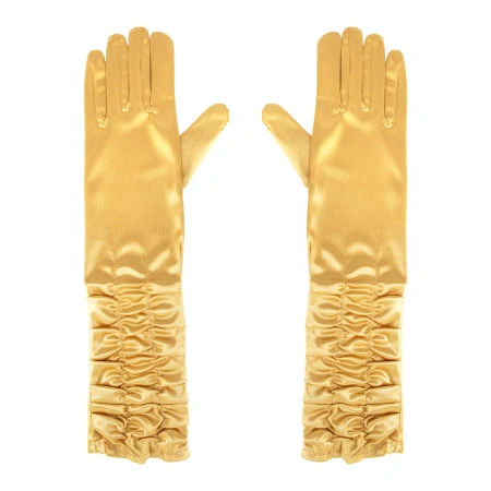 Rękawiczki satynowe z marszczeniem, złote, 42 cm