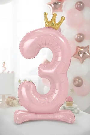 Stojący balon foliowy cyfra "3", 84 cm, jasny różowy
