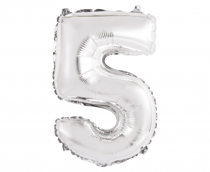 Balon foliowy "Cyfra 5", srebrna, 35 cm