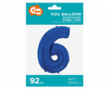 Balon foliowy "Cyfra 6", niebieska, 92 cm