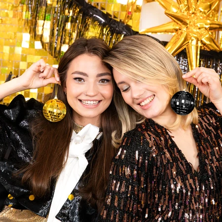 Kula Disco lustrzana czarna i złota 7cm, 6szt