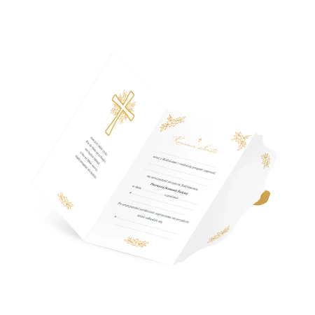 Zaproszenie Komunia Święta Złoty IHS z pieczęcią lakową 6 szt.