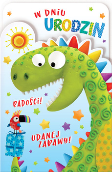 Kartka urodzinowa Dinozaur- harmonijka z kolorowanką