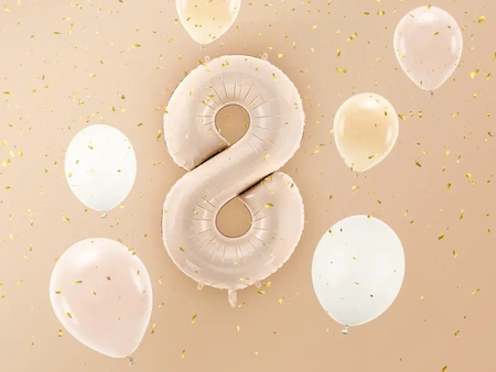 Balon foliowy Cyfra ''8'', 72cm, c. beż