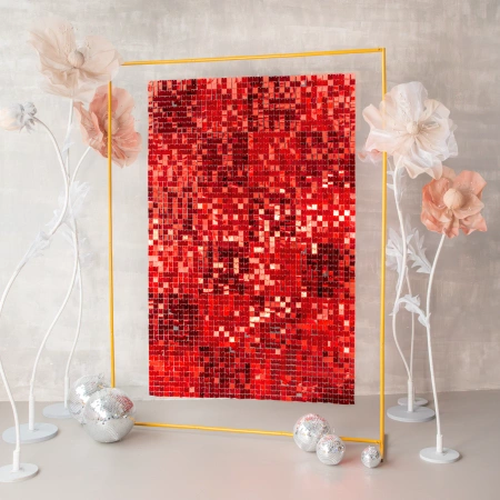 Panel cekinowy kwadraty czerwony 30x30cm